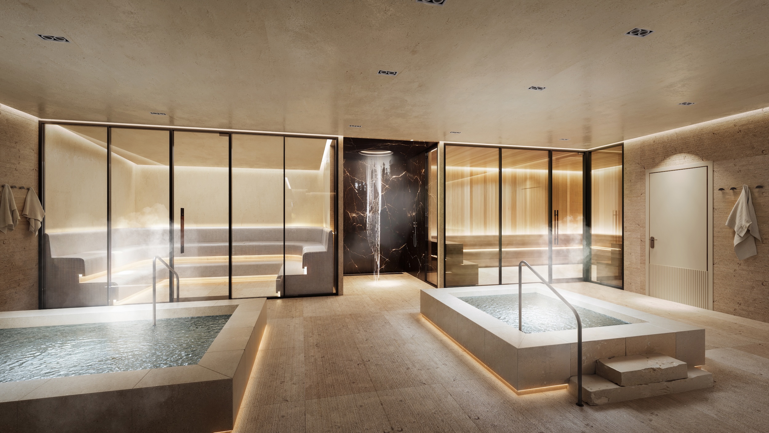 View 9-Sanctuary shot facing pools, sauna & steam